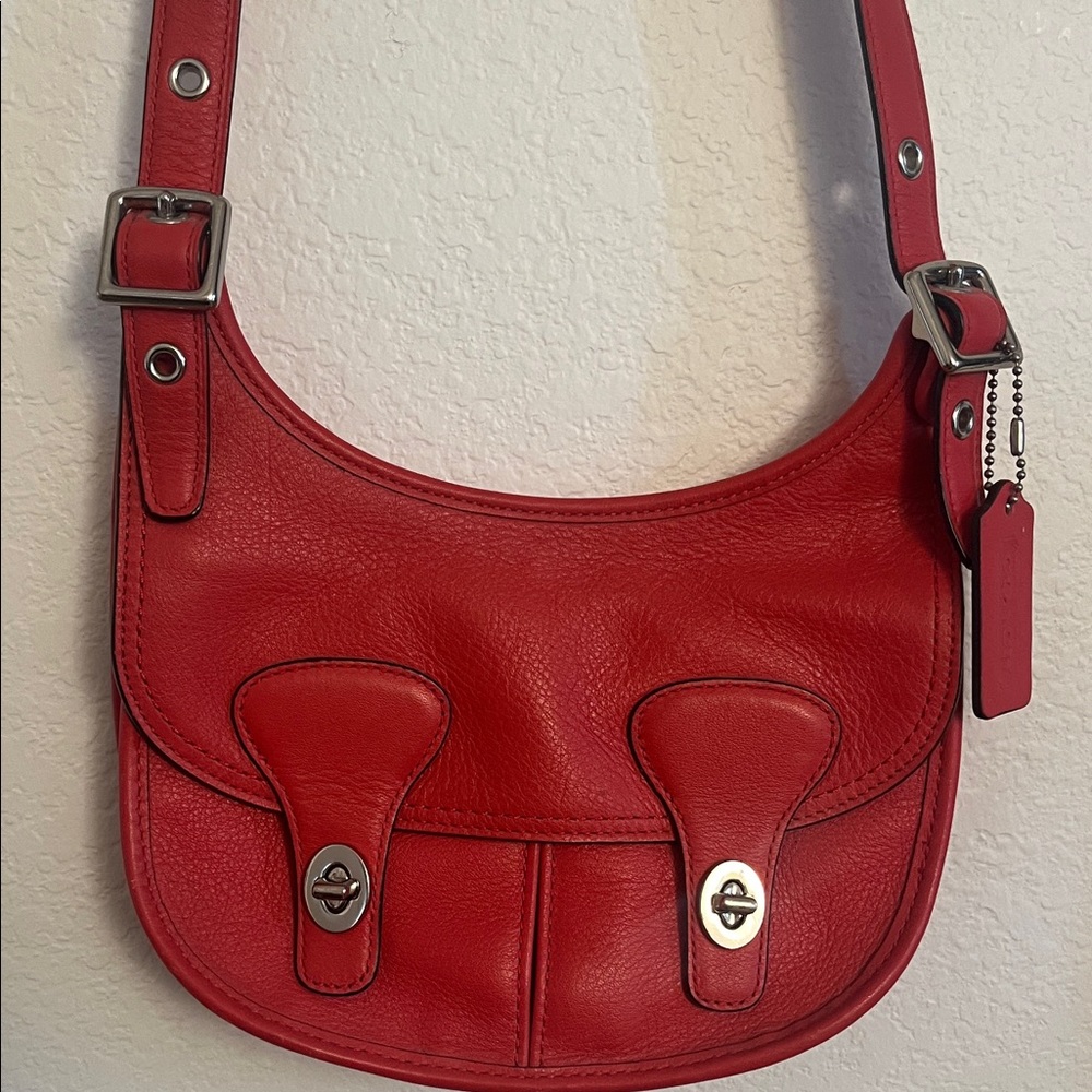 RARE Coach Vibrant Red Leather Shoulder Bag or Cross Body.